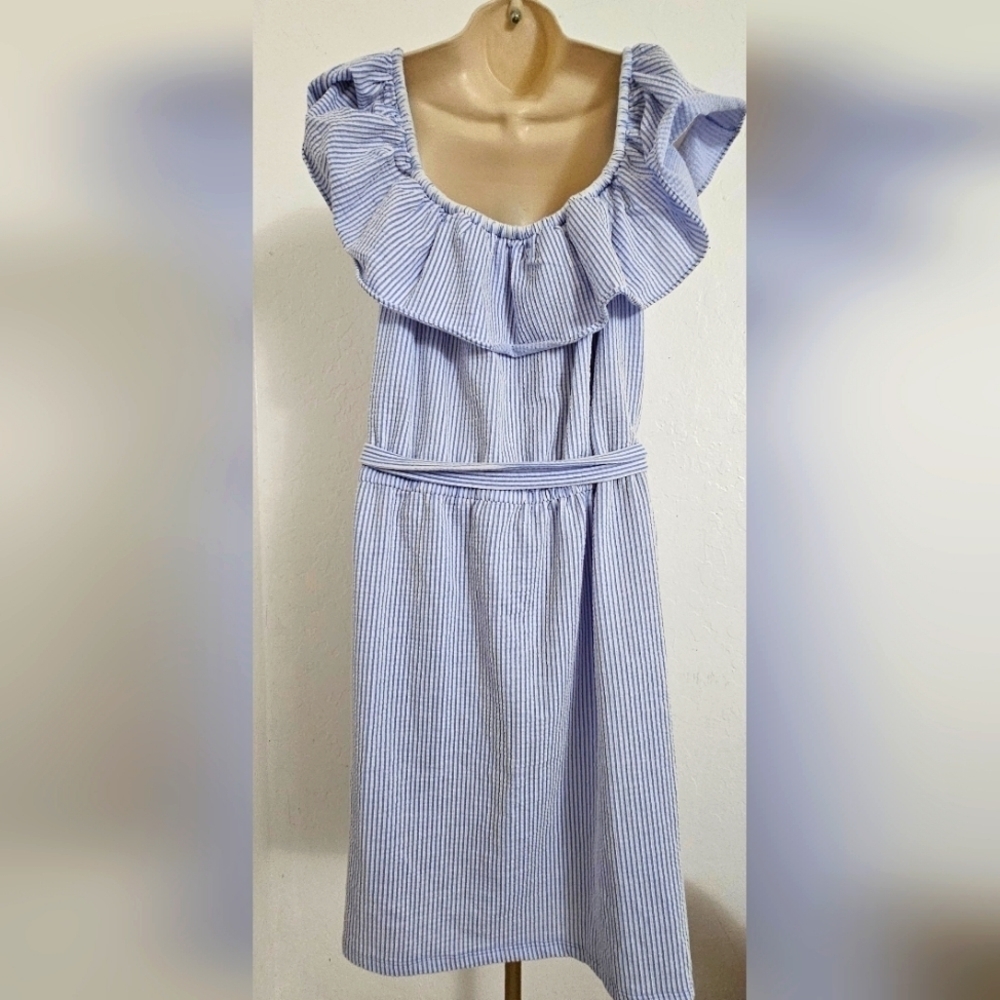 NWT MICHAEL KORS Womens Blue Striped Elastic Waist Off shoulders sleeve 1X - Picture 9 of 9